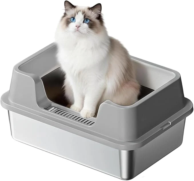 Artisan Enclosed Stainless Steel Cat Litter Box with Lid Extra Large Litter Box for Big Cats XL Metal Litter Pan Tray with High Wall Sides Enclosure Non-Sticky Anti-Leakage Easy CleaningAbout ThisOverview Relaxed