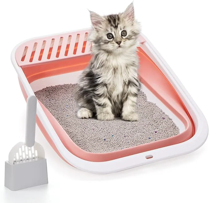 Breathable Open Top Cat Litter Box Large Foldable Cat Potty Height-Adjustable Sides Anti-Splash Open Air Kitty Litter Pan No Smell Cat Toilet Easy Clean with Cat Litter Scoop Pink About ThisOverview World-Class