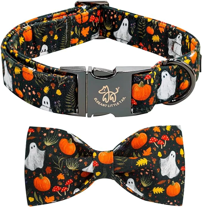 Secure Elegant little tail Fall Dog Collars Ghosts Pumpkin Print Halloween Pet Collar Environmentally Friendly