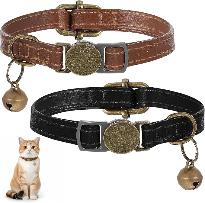 Fine Crafted 2 Pcs PU Leather Cat Collar Breakaway Environmentally Friendly