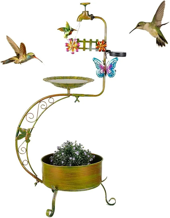 Stylish VEWOGARDEN Bird Bath for Outside Solar Metal Outdoor Standing Birdbath Fine