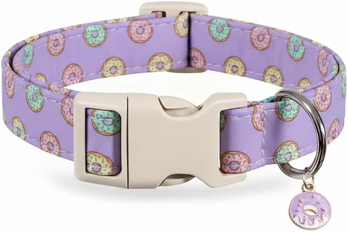 Effective Girl Dog Collar with Unique Purple and Donut Print Cute Dog Collar Easy-to-Use