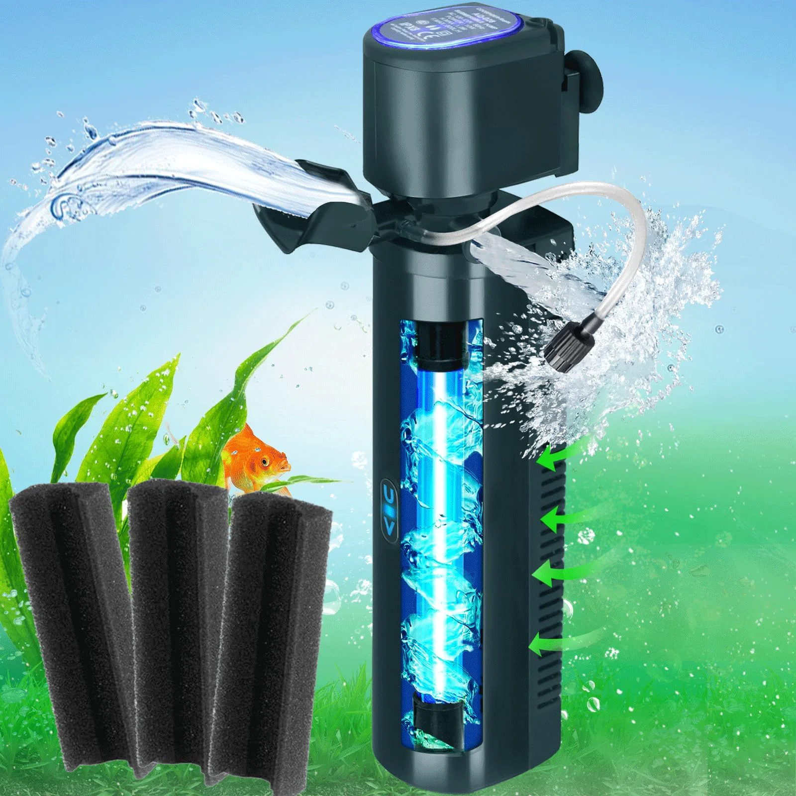 Reusable coospider-repta 200GPH UV Aquarium Filter for 20-75 Gallon Tanks Ultra-Silent Superior