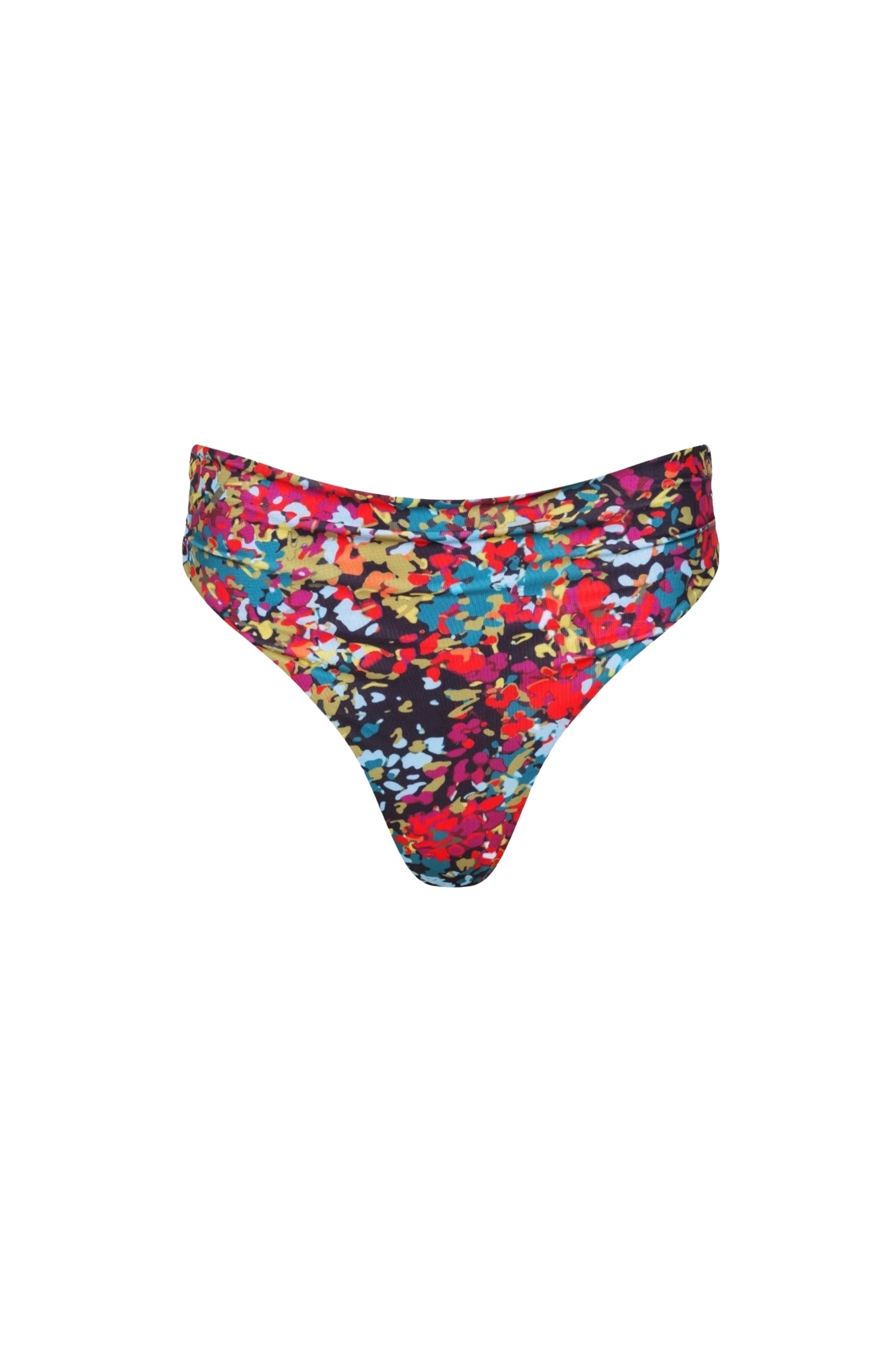 Long-Lasting Capri Ruched High Waist Thong Bikini Bottom – Red Confetti Casual