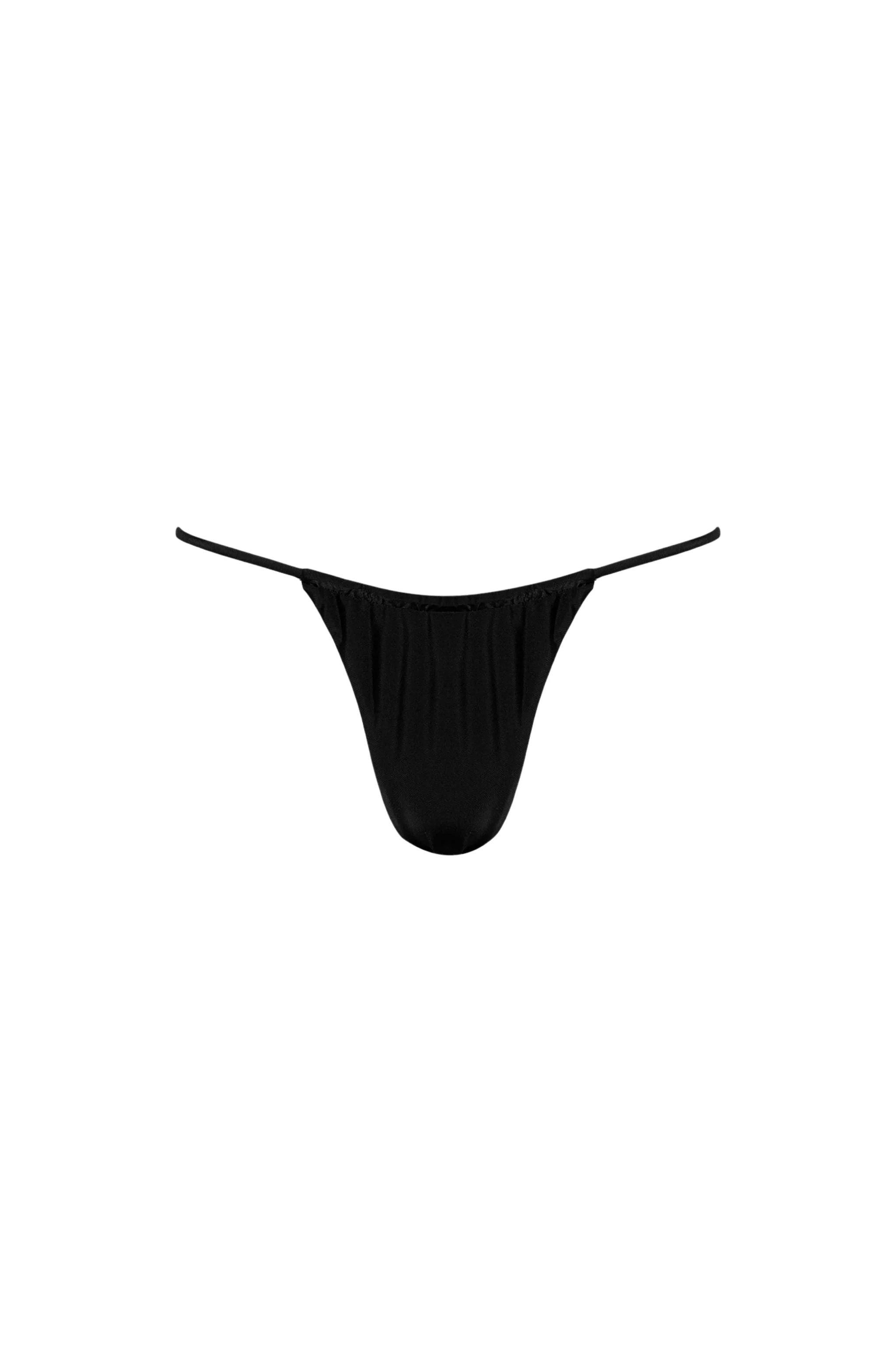 Crafted Capri Ruched String Bikini Bottom – Black Superior