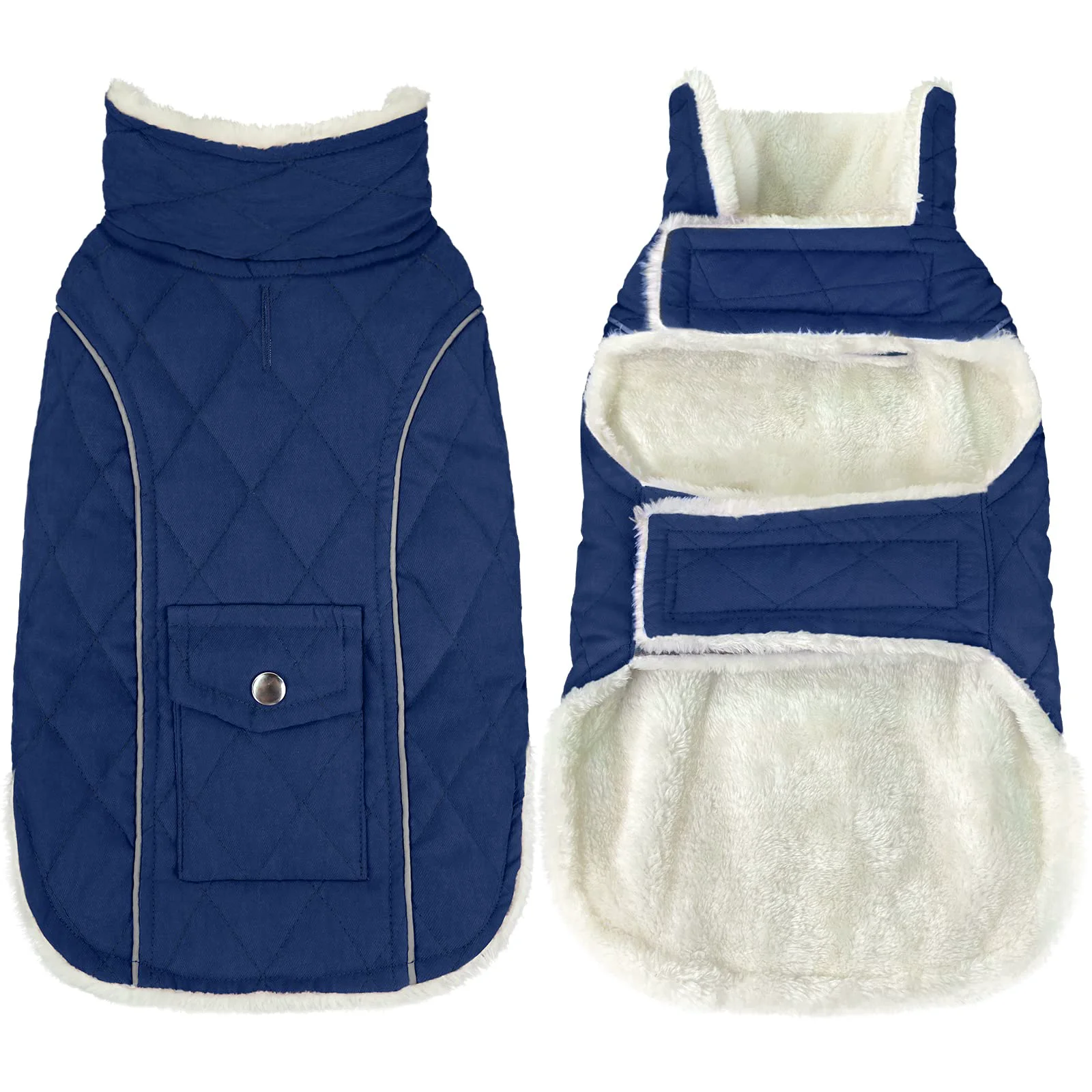 High-End Malier Dog Winter Coat — Windproof Fleece Jacket with Pocket Reflective Strips Blue XXX-Large Fine Crafted