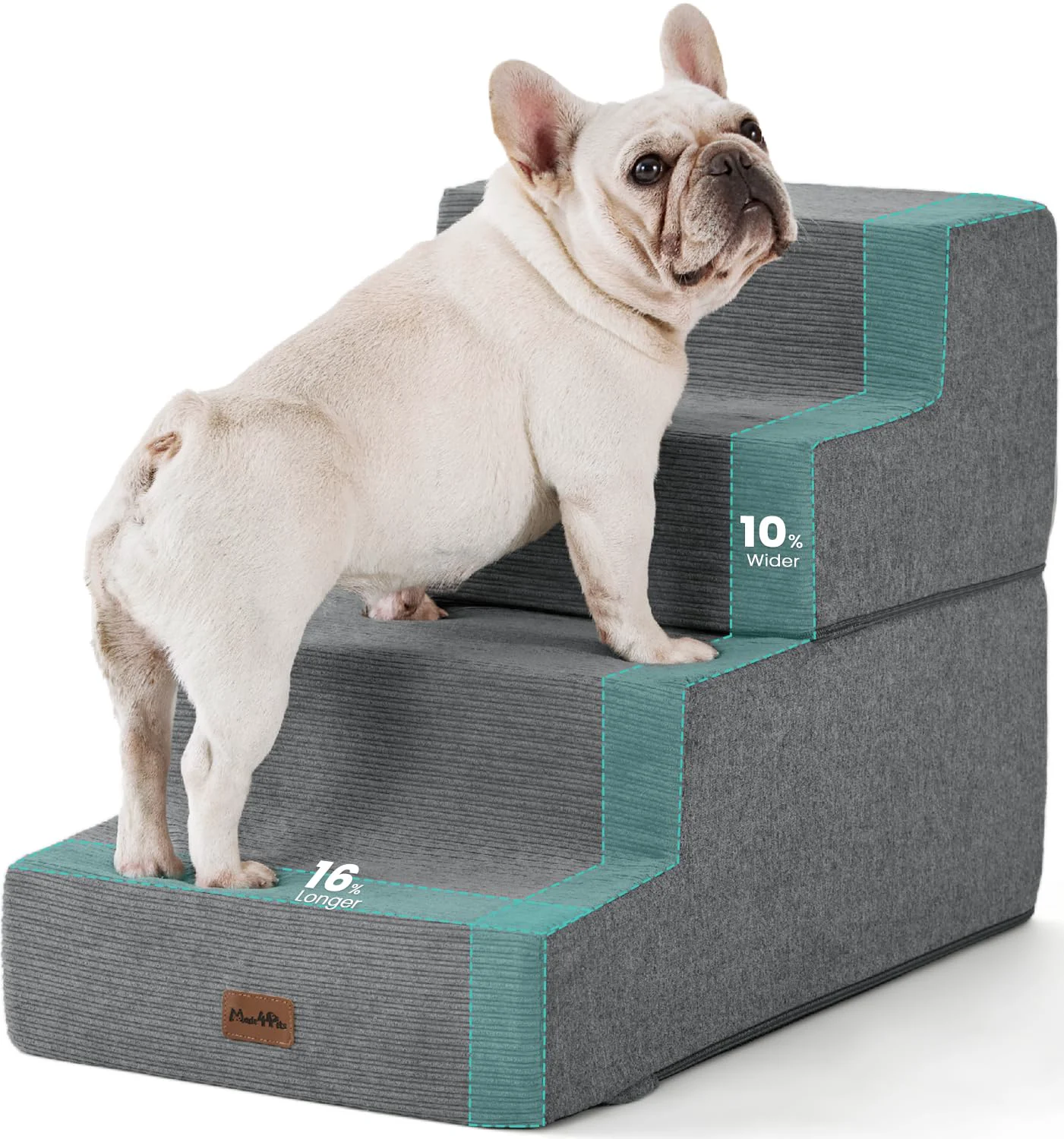 Secure Made4Pets Dog Steps for Bed - Extra Wide 4-Step Foam Stairs Non-Slip Grey Premium Material