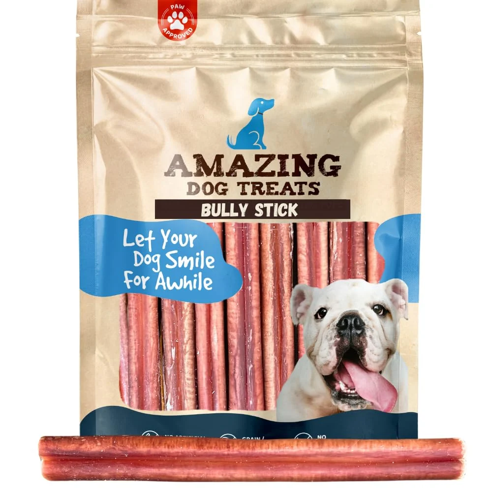 Smooth Dog Treats – 6 Inch Medium Size Bully Sticks 20 Count No-Hide Bully Sticks for Dogs Functional