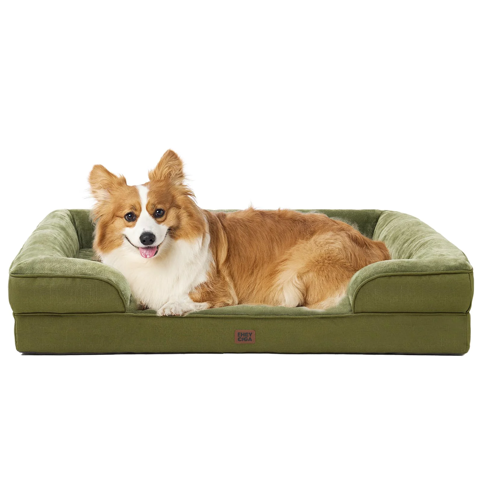 Crafted EHEYCIGA Orthopedic Large Dog Bed – Waterproof Memory Foam with Bolsters Olive Green Premium Material