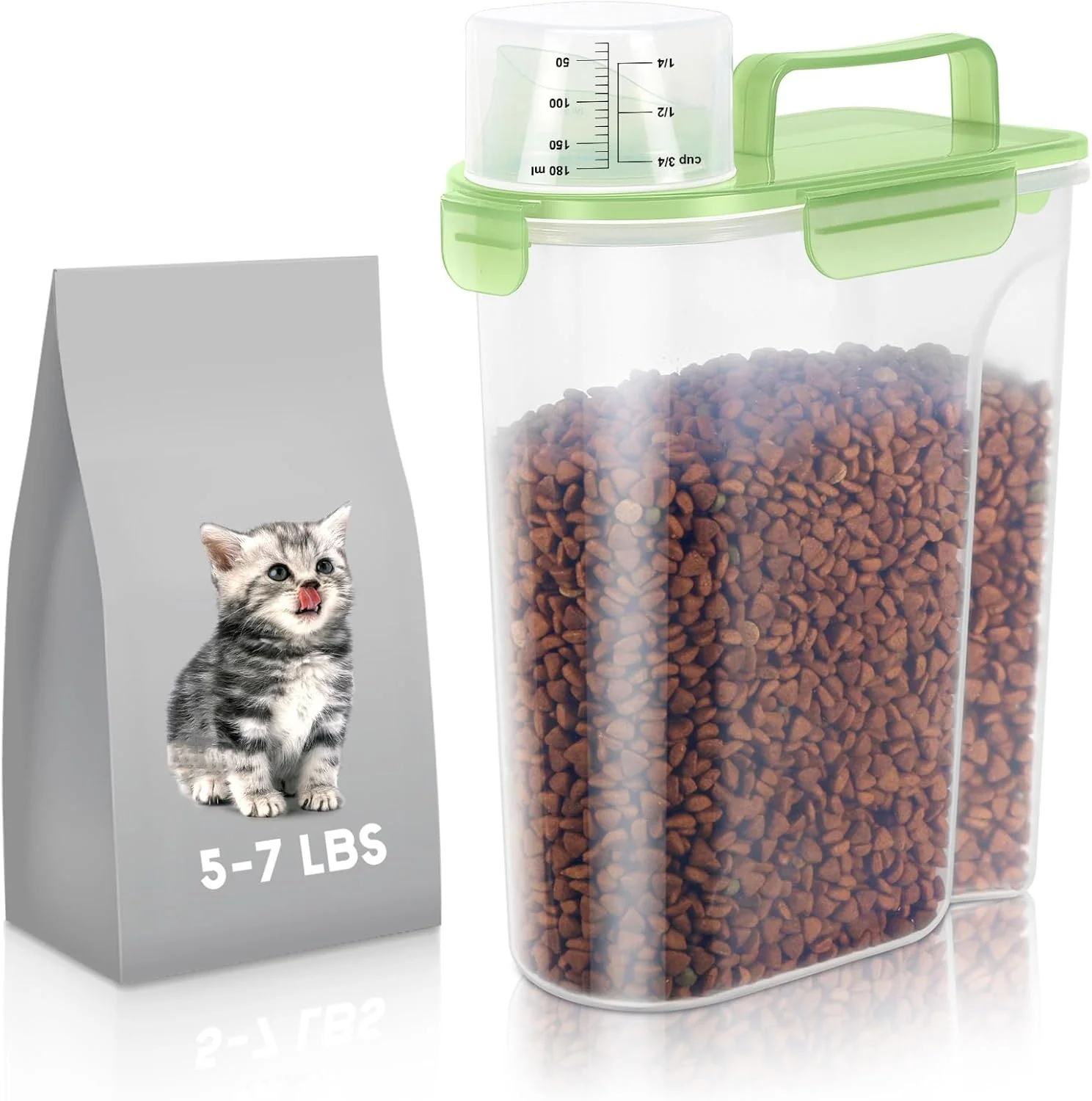 High-Quality 5-7Lbs 6Qt Dog Cat Storage Container Portable with Upgraded Large Spout and Cup Plastic Pet Food Dispenser for Small Animal Kibble Bird Seed Oatmeal Rice Flour Brown Sugart- Clear Green Verified
