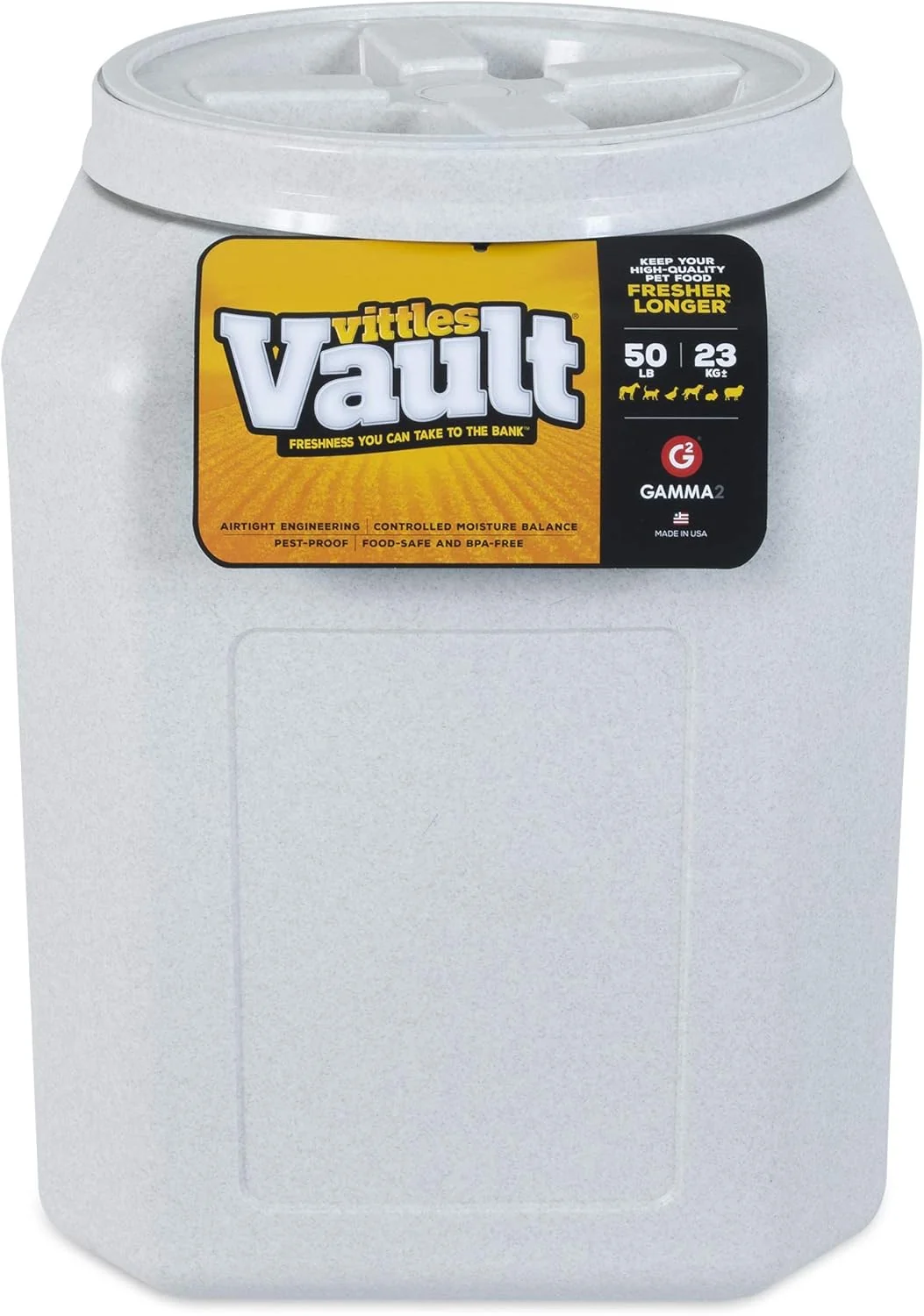 Fast Gamma2 Vittles Vault Pet Food Storage Containers - Sealed Dog and Cat Food Storage Container Fits up to 50lbs Made in the USA - 14 L x 20 H Organic