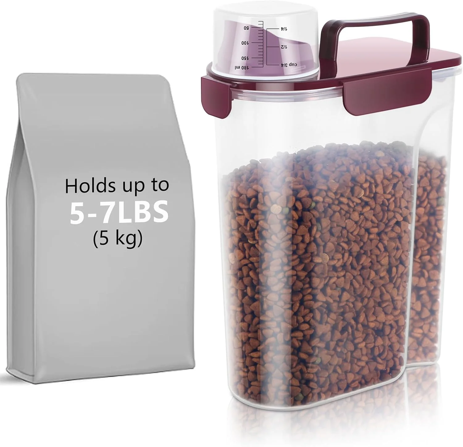 Prestigious 5Lbs 6Qt Airtight Pet Storage Container Translucent Body Upgraded Large Nozzle With Handle Design For Cat Dog Bird Food and for Small Animal Kibble Oatmeal Rice Flour Brown Sugart-Purple Trusted