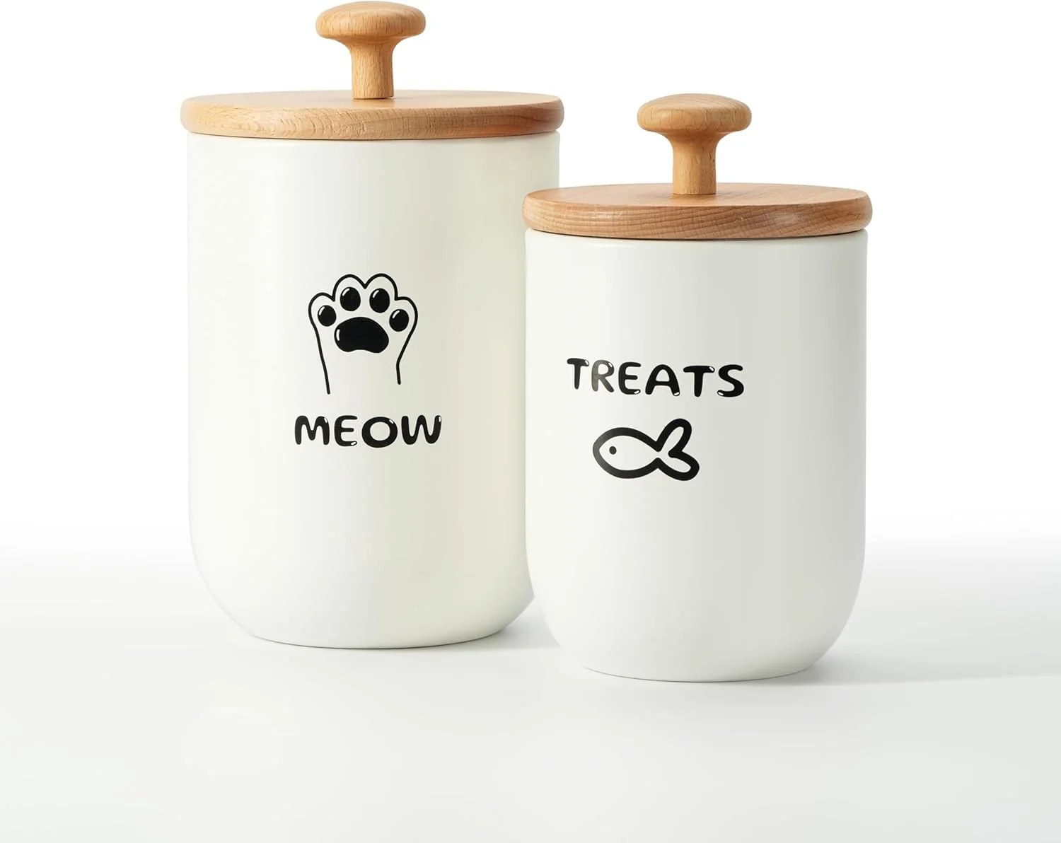 Fashionable Cat Treat Container with Airtight Lid Cat Food Oganizer Dry Food Cat Food Storage Containers Pet Treats Canister Cat Treat Jar Set of 2-8.3x4.9 7.1x4.3 White Natural