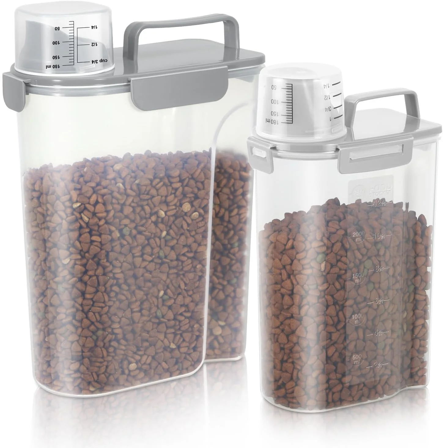 Responsible Dog Food Storage Container Upgraded Large Nozzle BPA- 8-12 LBS Plastic Pet Food Storage Containers With 4 Sealed Clasps 1 Measuring Cup and Handle Easy to Clean and Carry -2 Packs Stylish