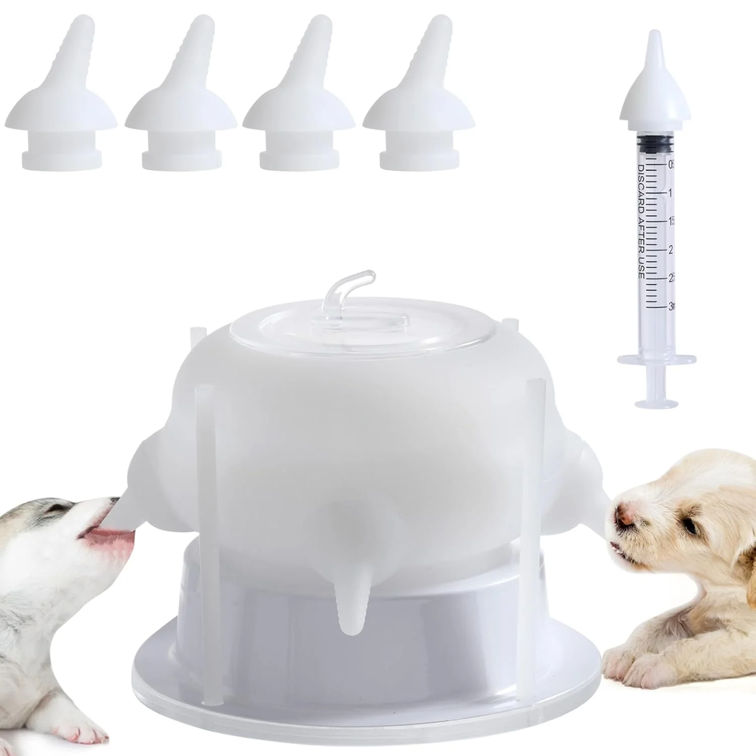 Artisan Nursing Nipple for Kittens Nursing Nipple with 4 Adjustable Detachable Nipples – for Nursing Bottles Puppy Feeder for Newborn Kittens Puppies 200ml Capacity White Specialty