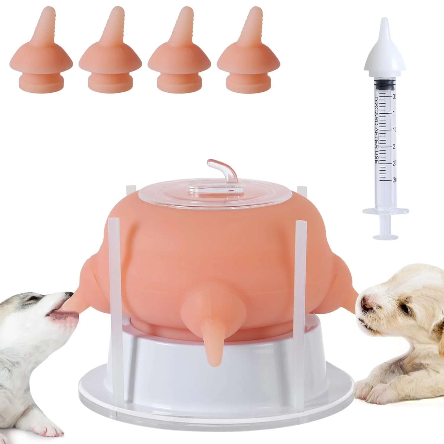 Functional Nursing Nipple Puppy Feeders for Multiple Puppies 200ml Food-Grade Silicone with 4 Adjustable Detachable Nipples Smooth Flow Nipple for Kitten Bottle Feeding Kit Pink Advanced