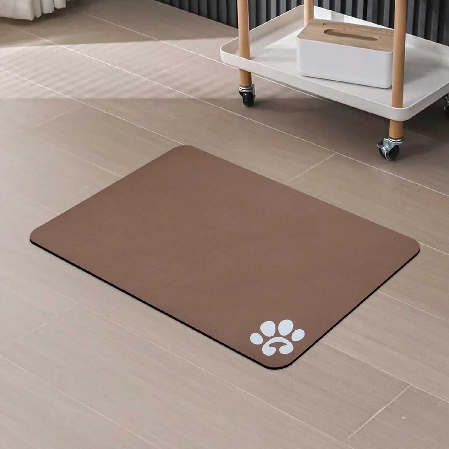 Safe YCT Pet Feeding Mats - Non-Slip Super Absorbent 18.1 x 11.8 inches Brown with Footprints Logo High-Quality