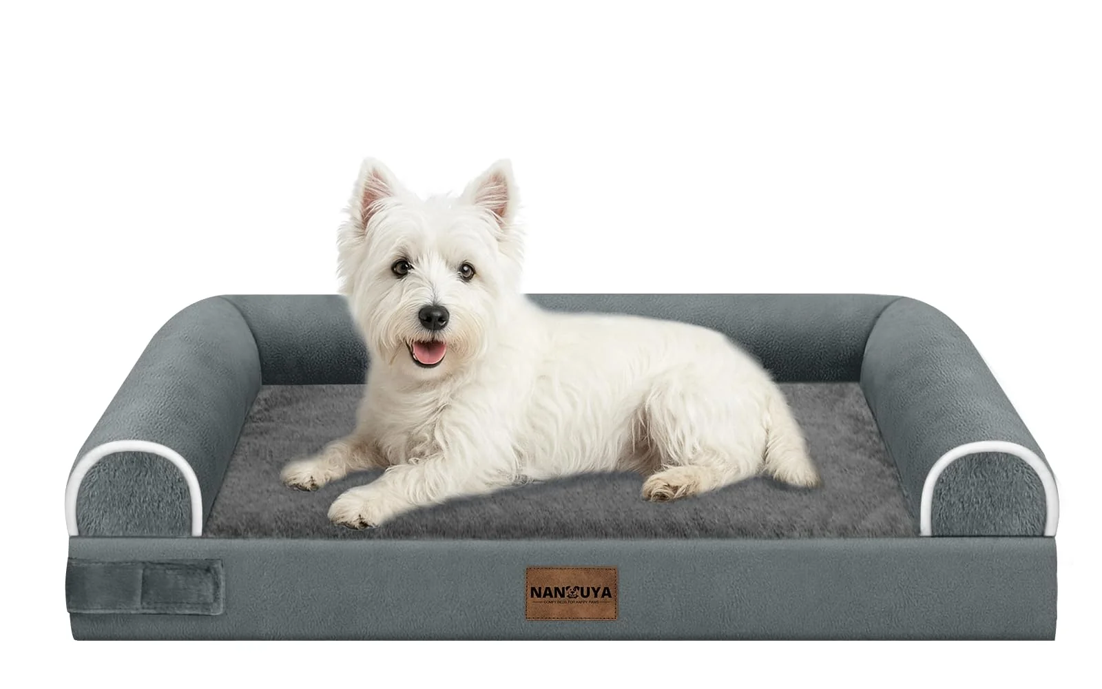 Casual NANUYA Medium Dog Bed – Orthopedic Washable Egg-Crate Foam 3-Sided Bolster Dark Grey Proven