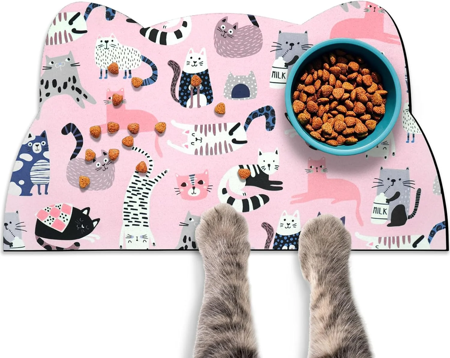 Carefully Designed Cat Food Mats for Floor Dog Water Bowl Mats Pet Feeding Absorbent Placemats for Food and Water Pink 17.7 9.8 inch Environmentally Friendly