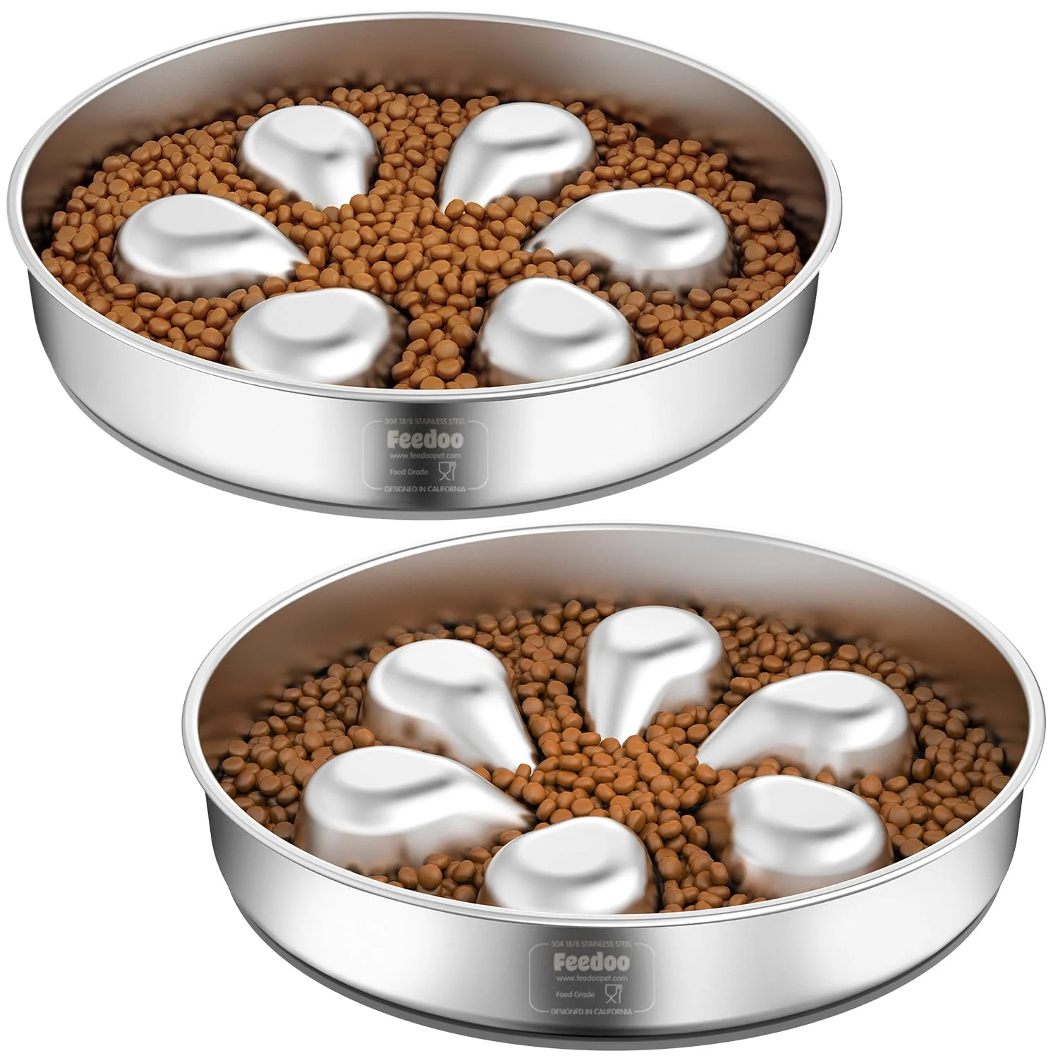 Contemporary Feedoo 2Pcs Slow Feeder Dog Bowls – 3 Cup Capacity 304 Stainless Steel Non-Slip Base Durable