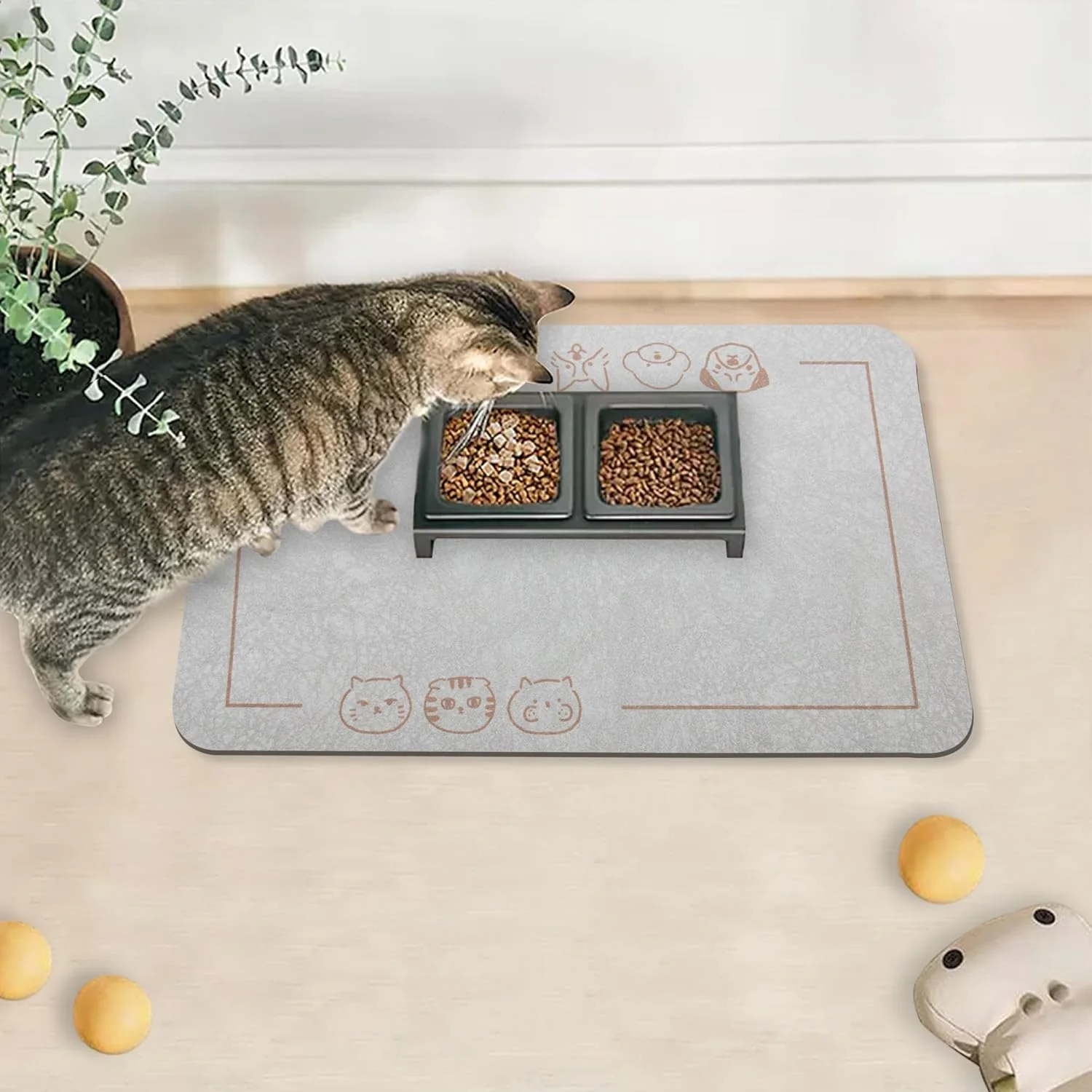 Outstanding YCT Cat Pet Food Mat - Non-Slip Bottom Absorbent Quick Dry Feeding Mat for Dogs and Cats - Pet Supplies 11.8 x18.1 Beige Specialty
