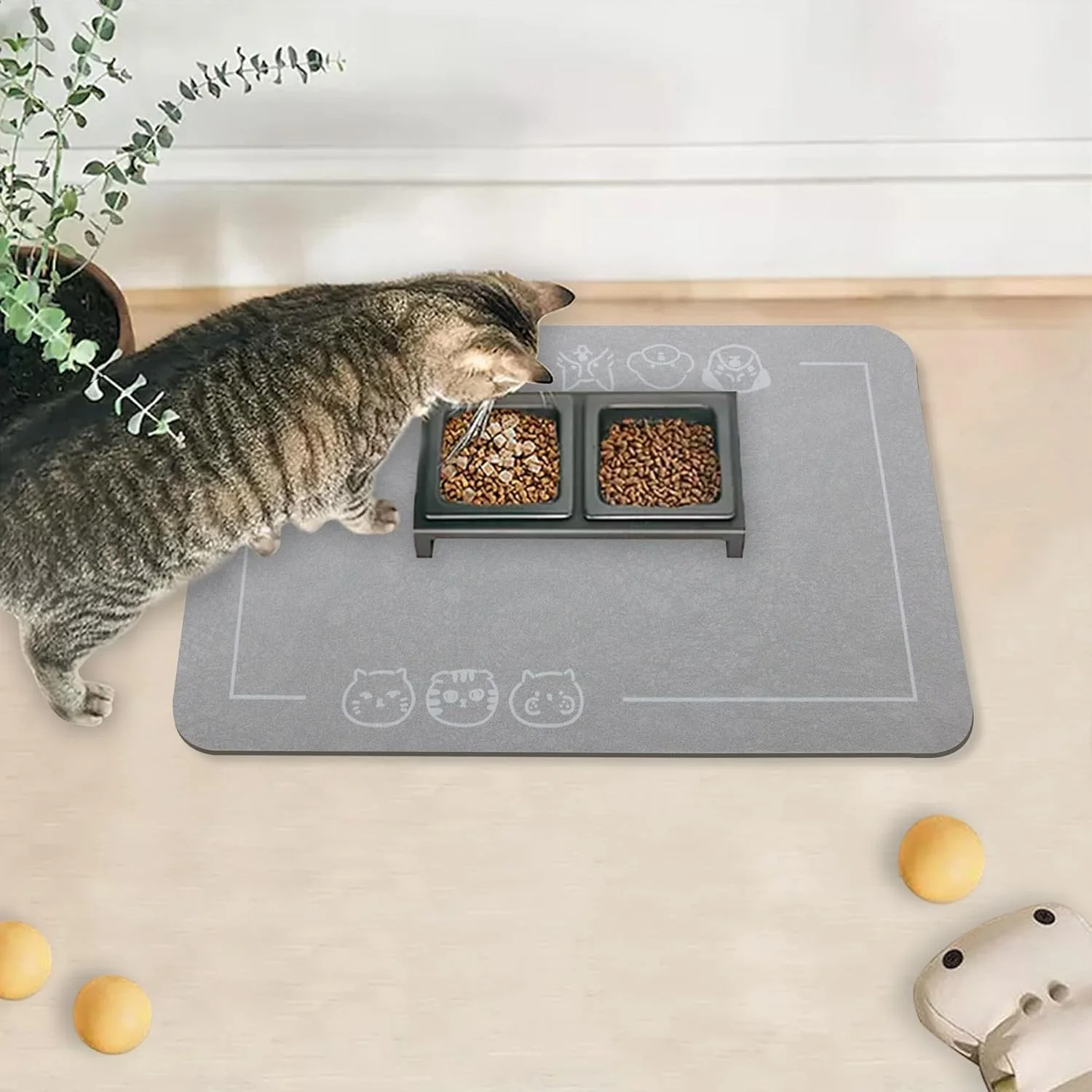 Clean YCT Cat Pet Food Mat - Non-Slip Bottom Absorbent Quick Dry Feeding Mat for Dogs and Cats - Pet Supplies 11.8 x18.1 Gray Organic