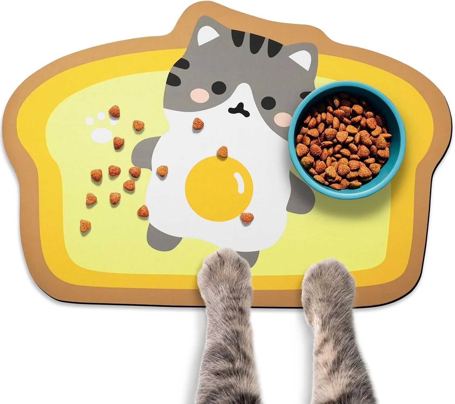 Functional Cat Food and Water Bowl Mat - Absorbent Pet Feeding Placemat for Floor - Yellow 25.9 17.7 Inch Crafted