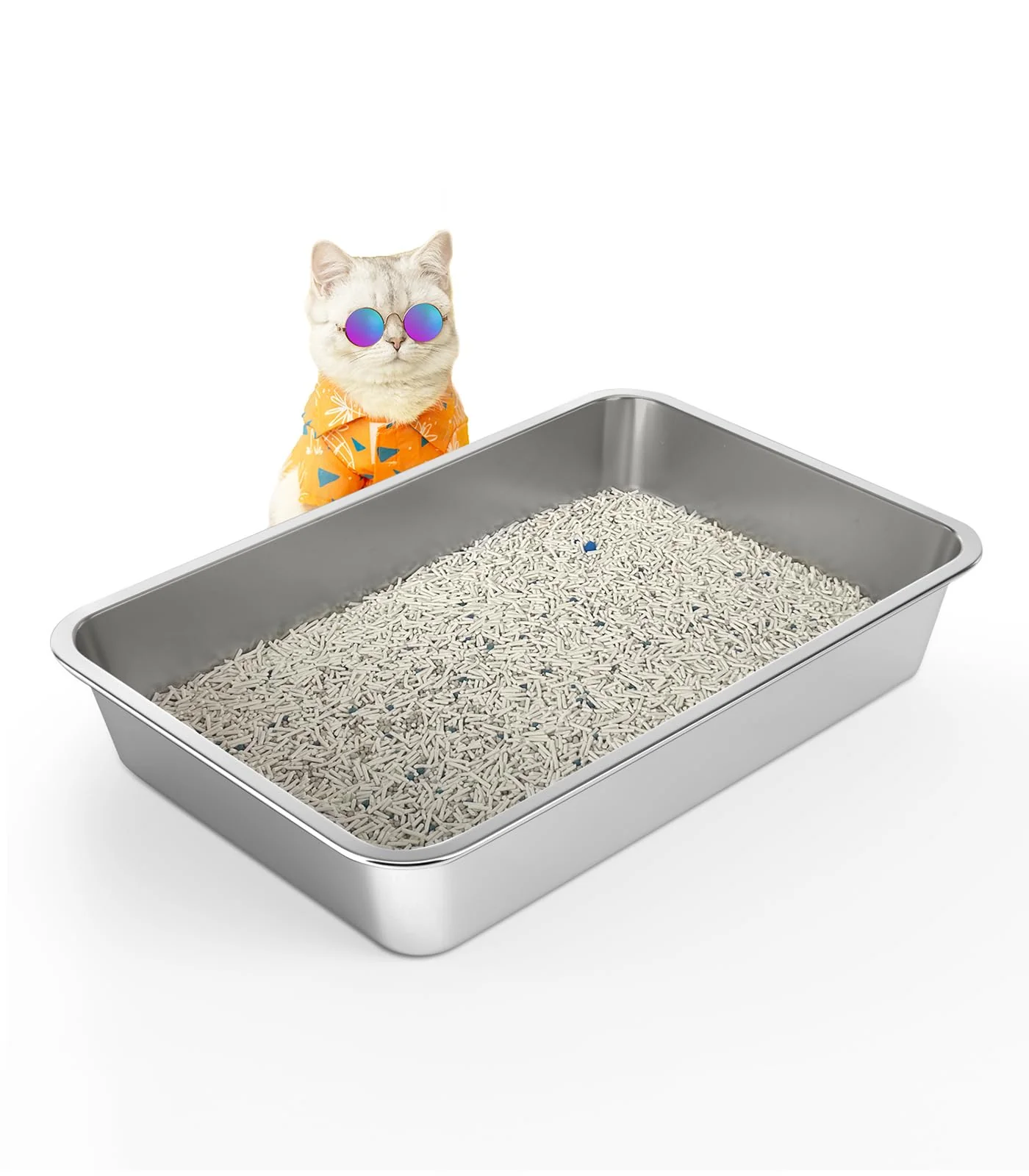 Professional WENBOKMIN Stainless Steel Cat Litter Box - 20x14x4in Shallow Pan Nonstick Odor Control Rust-Resistant Smart
