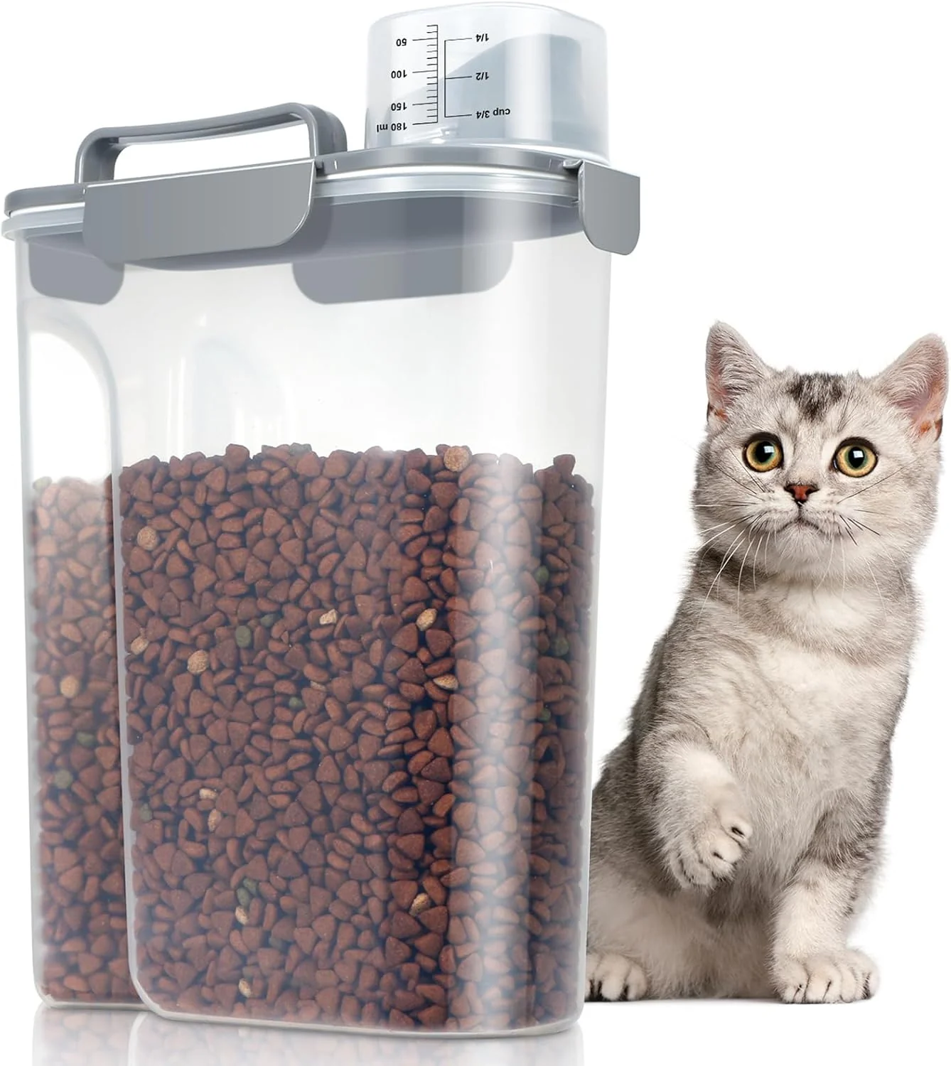Convenient TBMax Large Cat Food Storage Container Portable Dog Food Container with Upgraded Large Spout and Cup Travel Pet Food Storage Dispenser for Small Animal Kibble Storage Bird Seed Container - Grey Prestigious