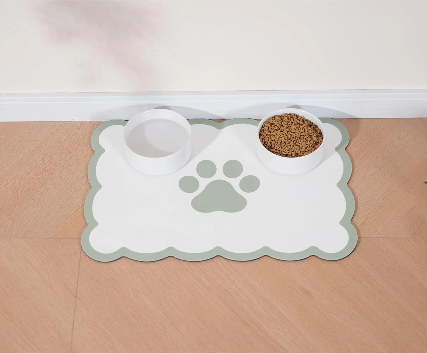 Practical Ralxion Scalloped Dog Feeding Mat Absorbent Mats for Dog Food and Water Bowl Dispenser Cute Elegant Aesthetic Sage Green Scallop Pet Placemat for Dogs Cats Puppy Accessories 17 X 24 Durable