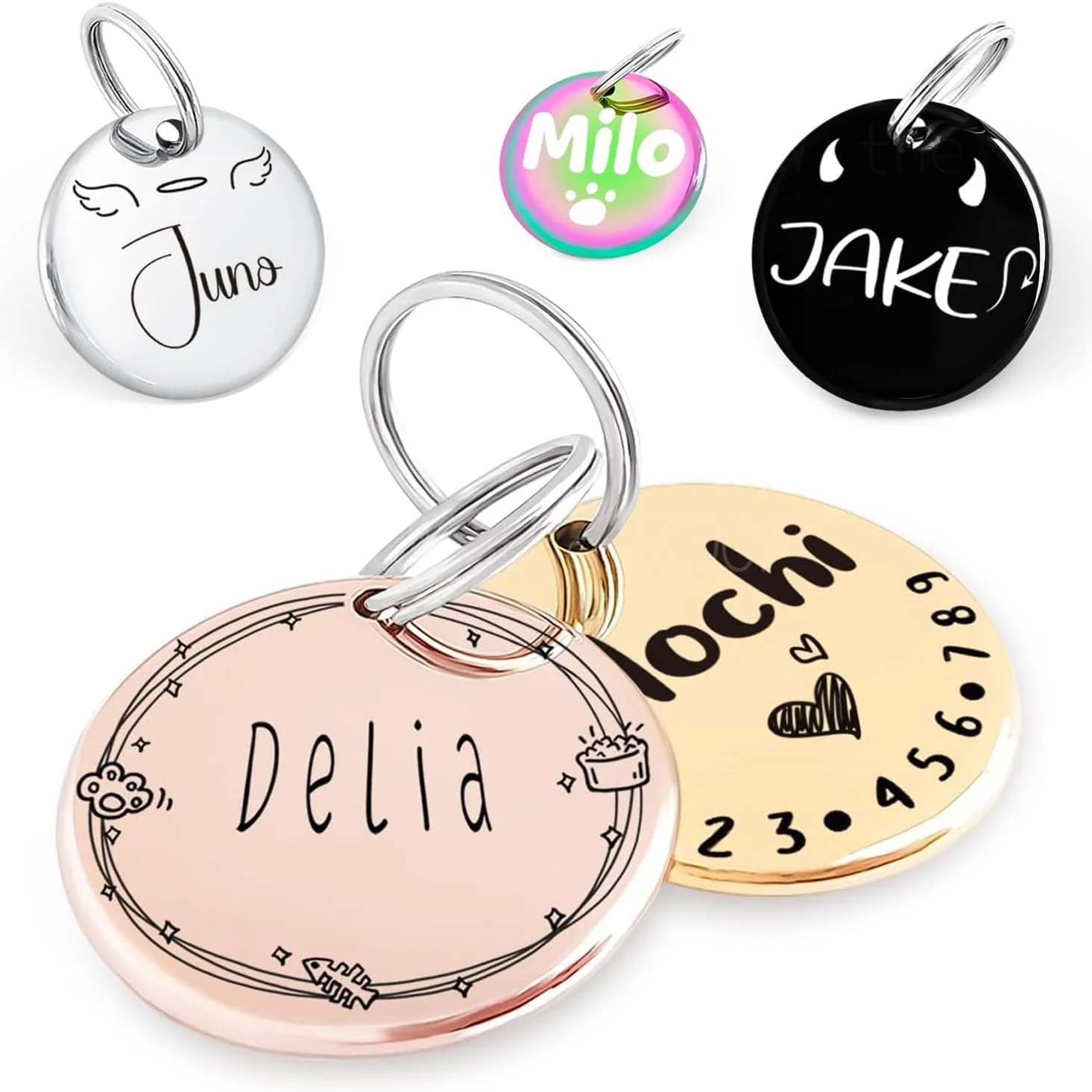 Traditional Name Pattern Art Design - Dog Tags Personalized for Pets - Custom Cats Dogs ID Tag - Stainless Steel Deep Engraving Round Carefully Designed