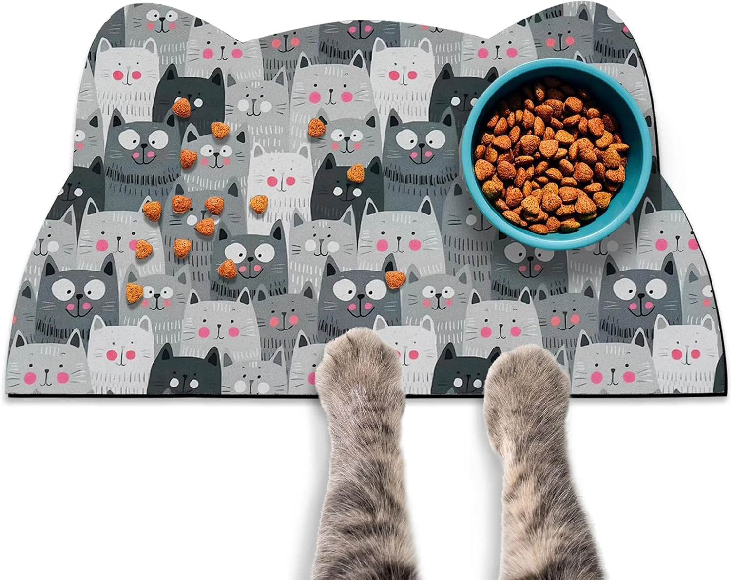 Authentic Cat Food and Water Bowl Mat - Pet Feeding Absorbent Placemat for Floor Grey Small 17.7 9.8 Inch Environmentally Friendly