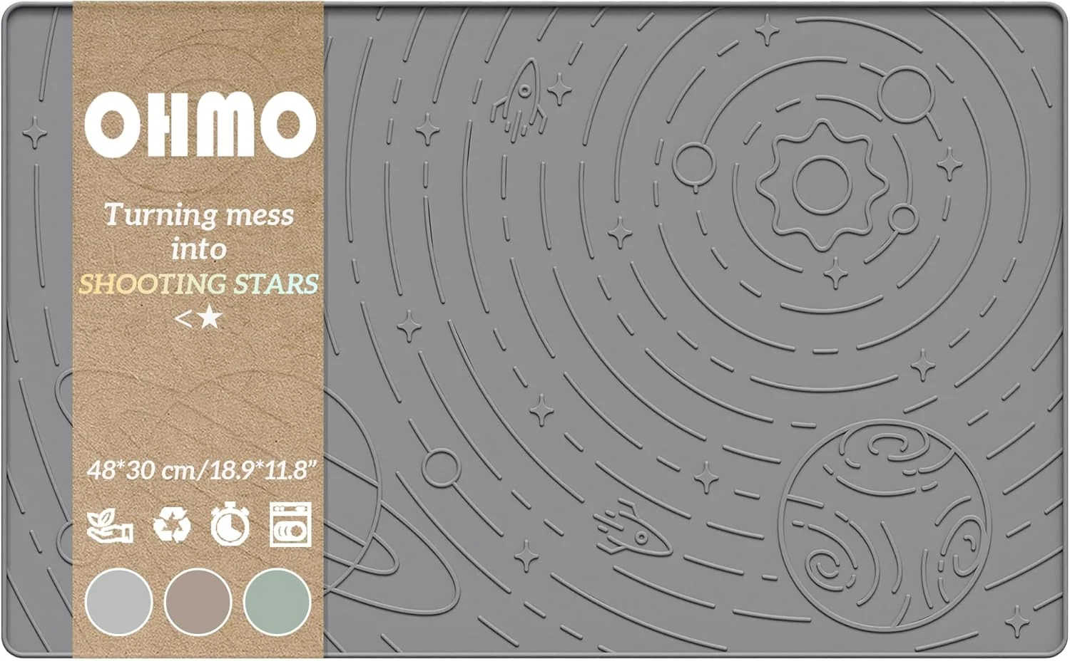 Unique OHMO Dog Food Mat Silicone Waterproof Cat Food Mat Non-Skid Spill Proof Pet Feeding Mat for Food and Water Easy to Clean Dog Placemat Grey 18.9 x 11.8 Secure