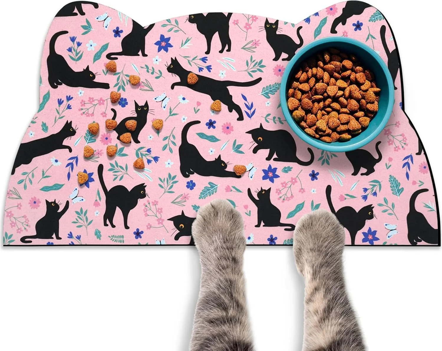 Casual Cat Food Mats for Floor Dog Water Bowl Mats Pet Feeding Absorbent Placemats for Food and Water Pink 17.7 9.8 inch Outstanding