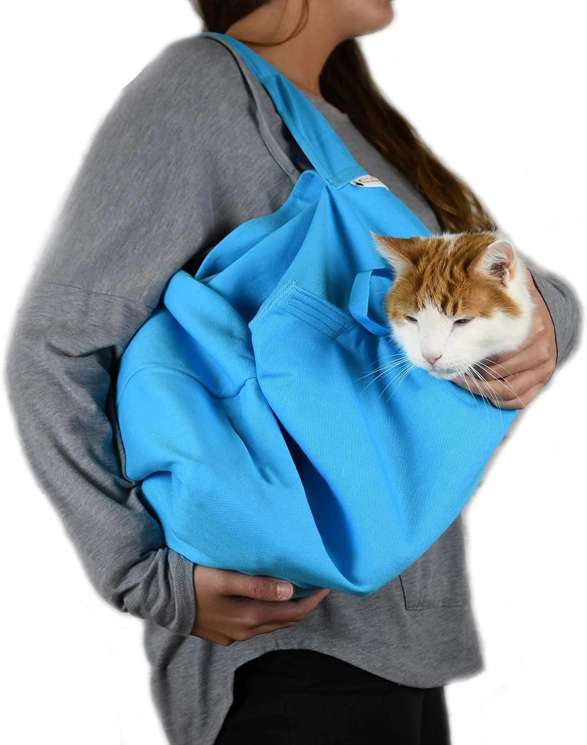 Refined Cozy Comfort Carrier - Small Light Blue Cat Carrier and Cat Restraint Bag for Medication Administration Grooming Vet Visits Dental Care and Nail Trimming Pure