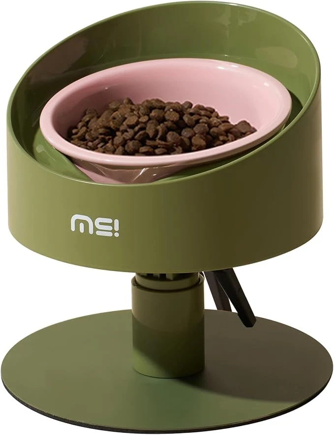 Fashionable MS MAKE SURE Adjustable Raised Cat Bowls Ceramic d Cat Bowls Pet Bowl with Anti - Slip Rubber Pad Leak - Proof Lead Cadmium Whisker - Friendly for All Life Stages of Age Pink GreenAbout ThisOverview Verified