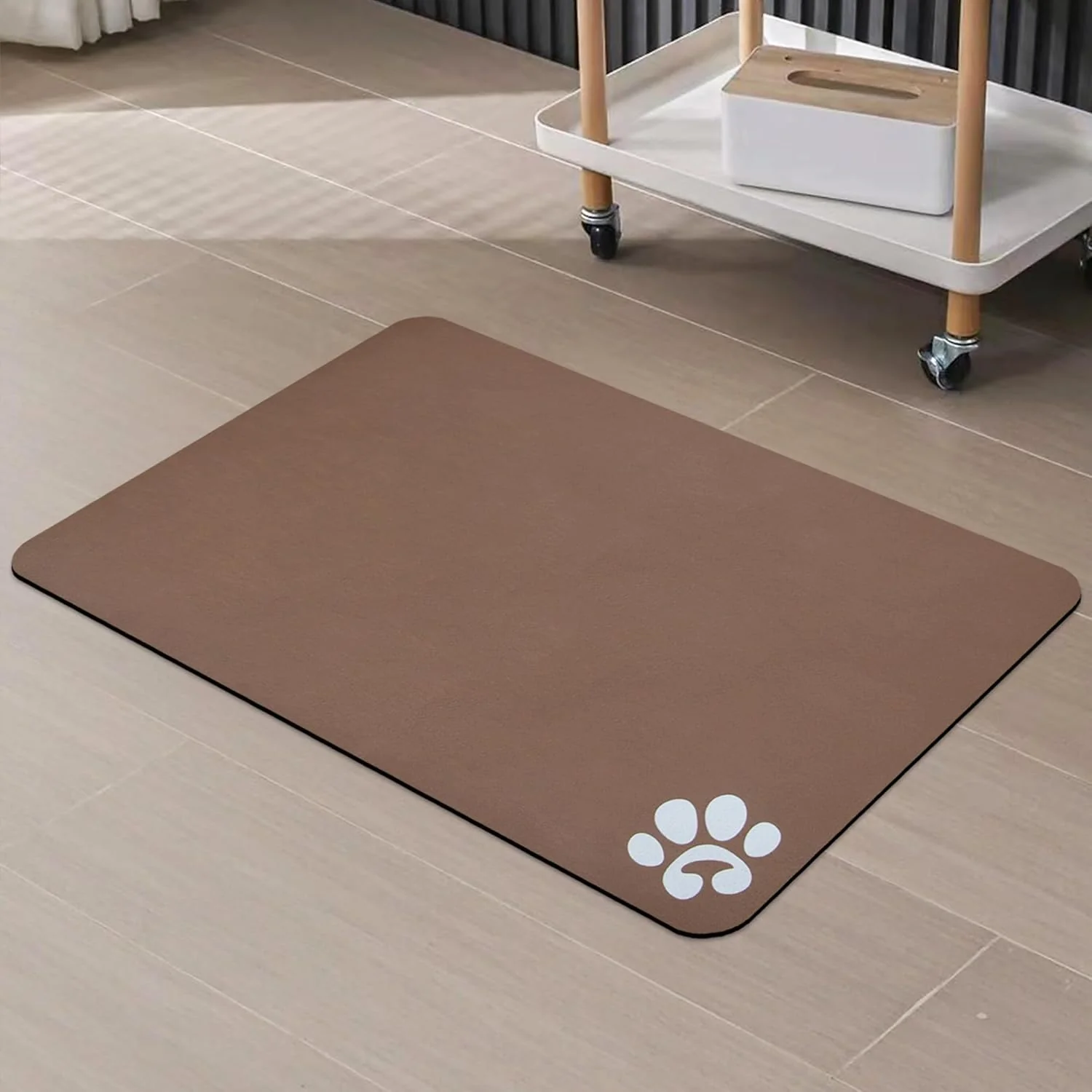 Secure YCT Pet Food Mat for Dogs and Cats - Non-Slip Super Absorbent Feeding Bowl Mat With Footprints Logo - 24 x 16.9 Inches Brown Outstanding