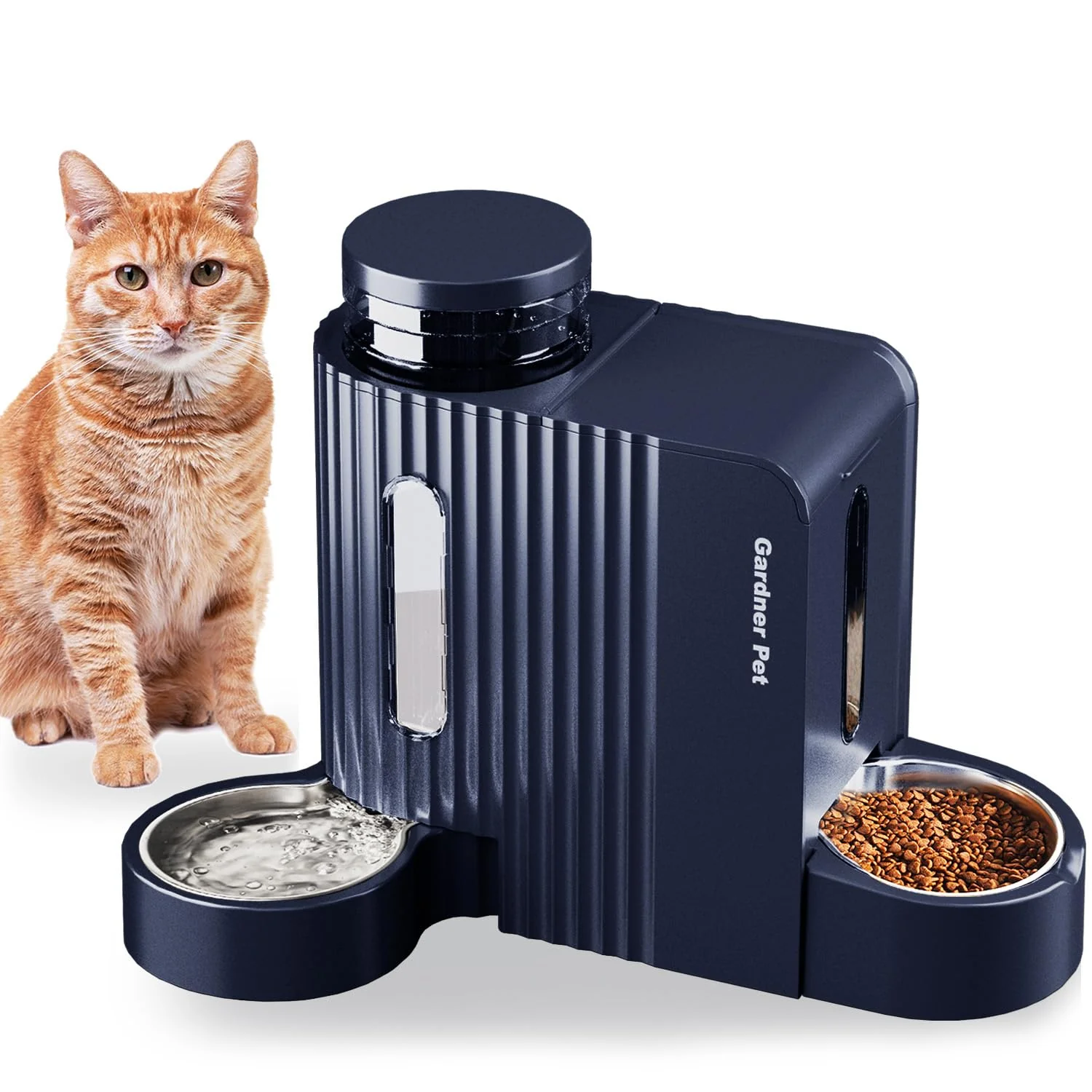 Healthy Gardner Pet Automatic Gravity Feeder Water Dispenser – Stainless Steel Two-in-One Large Capacity 0.8 gal each Pure