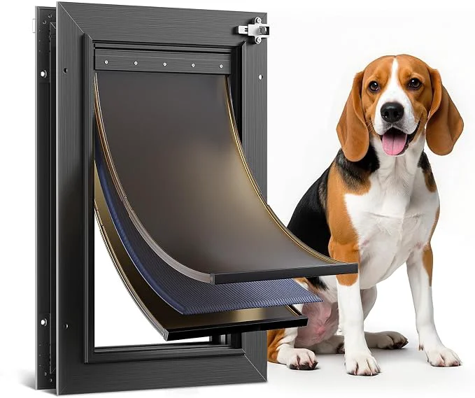 World-Class Dog Door For Door All Aluminum 3 Flaps Medium Doggy Doggie Door Cat Door Black Excellent