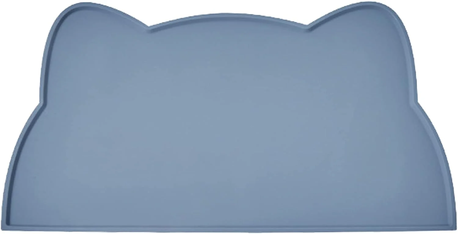 Functional Cat Food Mat Silicone Pet Feeding Mat for Floor Non-Slip Waterproof Dog Water Bowl Tray Cushion 20 x 12 Stone Blue Pure