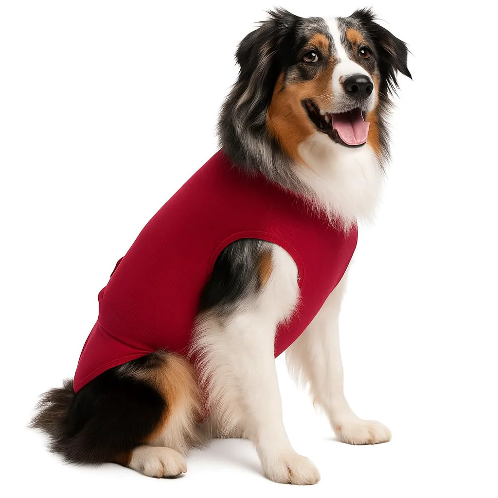 Exceptional SurgiSnuggly Dog Recovery Suit 2XL Red – Post-Surgery Onesie Cone High-Quality
