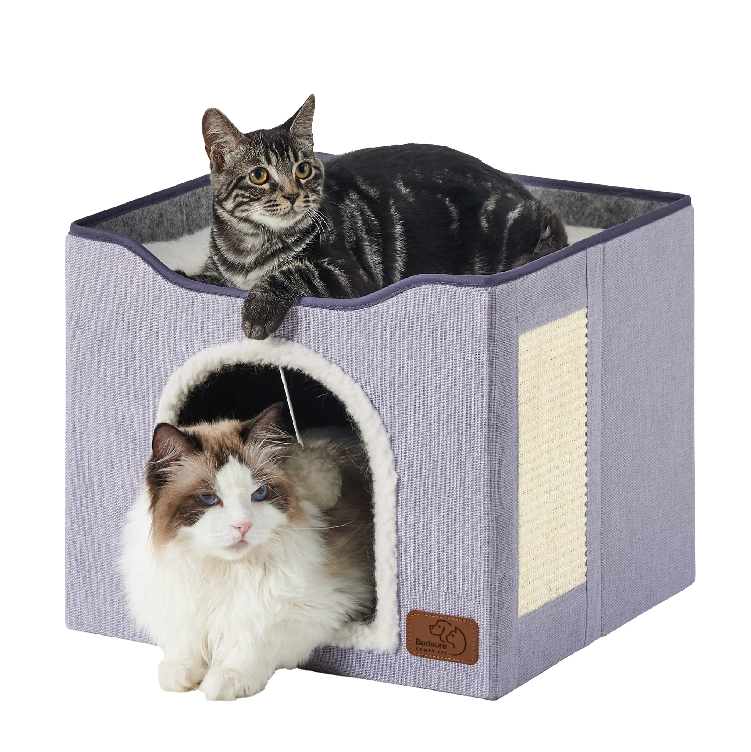 Trusted Bedsure Cat Beds for Indoor Cats — Large Cat Cave with Scratch Pad Plush Ball Cloud Purple Sustainable