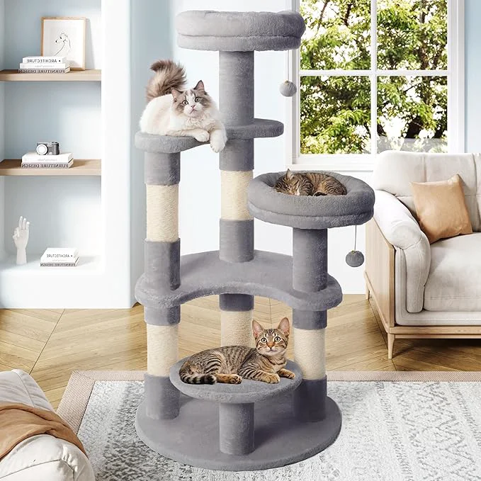 Proven Allewie 55.5 in Cat Tree for Indoor Kitties Soft Plush Perches Multi-Level Cat Premium Material