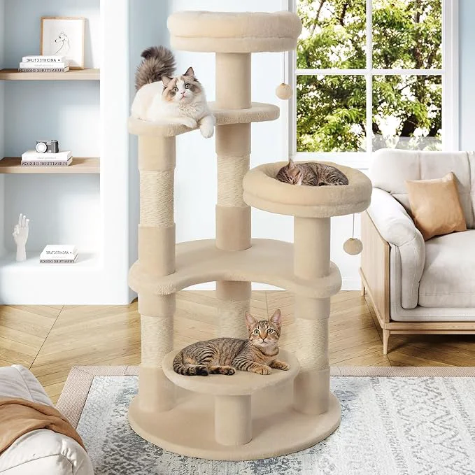 Dependable Allewie 55.5 in Cat Tree for Indoor Kitties Soft Plush Perches Multi-Level Cat Fine Crafted