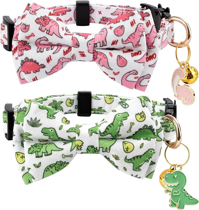 Long-Lasting 2 Pack Cotton Cat Collar with Bow Tie and Bell Stylish