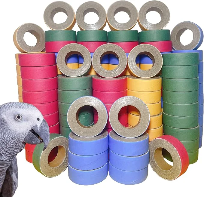 Refined 120Pcs Fatty Bagels Bird Toys for Parrots Durable Cardboard Chewing Shredding Stylish