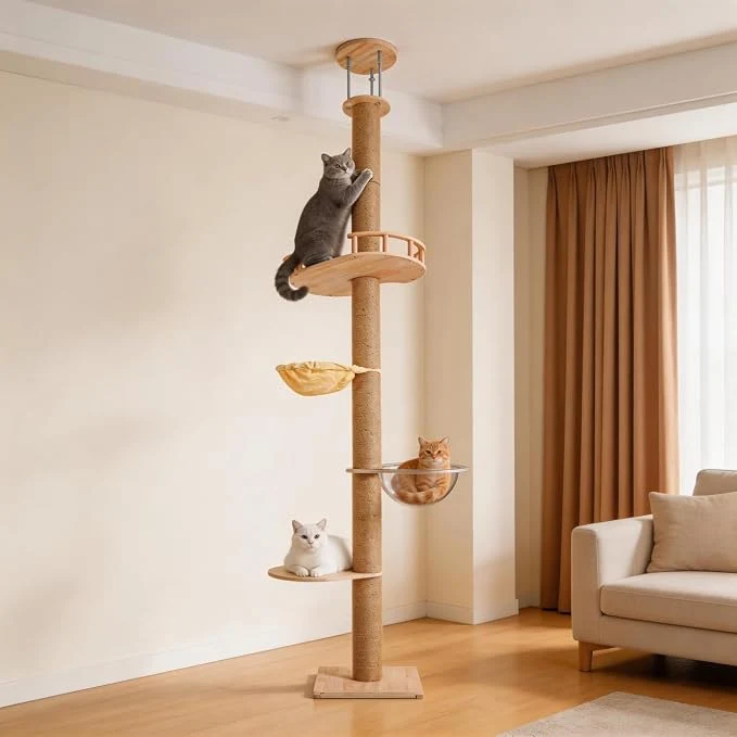 Fast Floor to Ceiling Cat Tree Adjustable Height 4 Level Tall Cat Tree Tower Relaxed