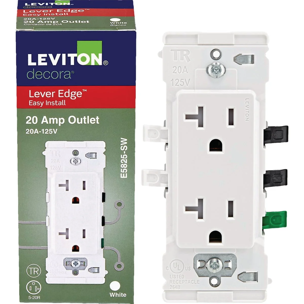 Advanced Leviton Lever Edge White 20A Commercial Grade 5-15R Tamper Resistant Duplex Outlet Professional