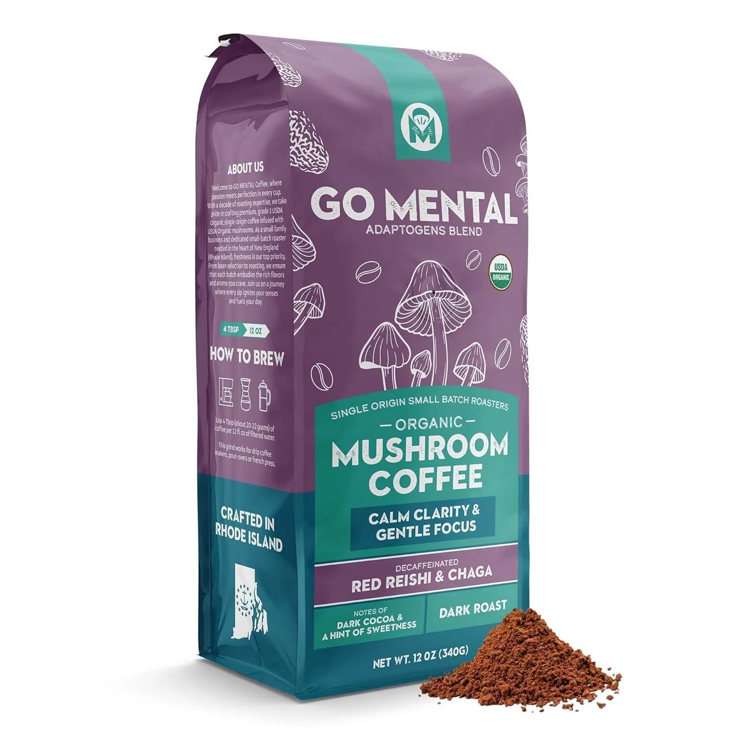 Artisan Decaffeinated Red Reishi Chaga Mushroom Coffee Adaptogens Blend Easy-to-Use