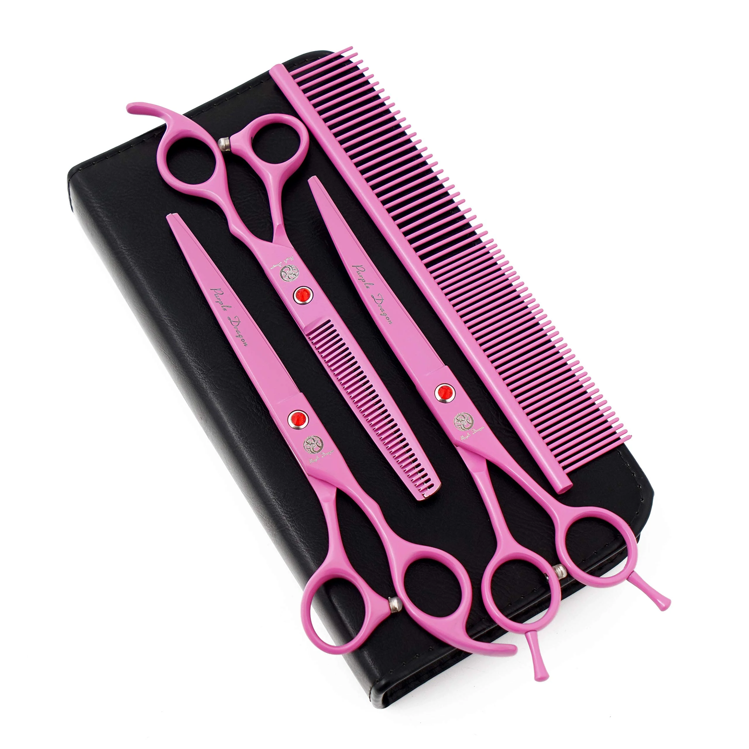 Refined Purple Dragon 7.0-inch Pink Pet Grooming Scissors Set – 3PCS for Cat Dog Hair Cutting Thinning Elegant